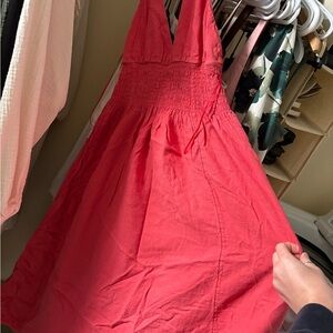Abercrombie & Fitch Coral Red V-Neck Smocked Maxi Dress